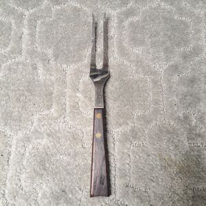 Vintage Emdeko Serving Carving Fork MCM WOOD HANDLE STAINLESS STEEL Japan 11 IN